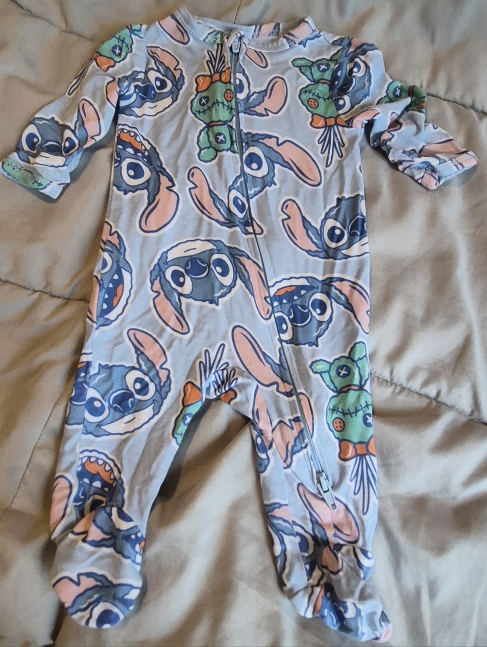 Disney Light Blue Stitch & Scrump Footed One-Piece